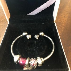 Pandora Be Mine Stacked Open Bangle with earrings